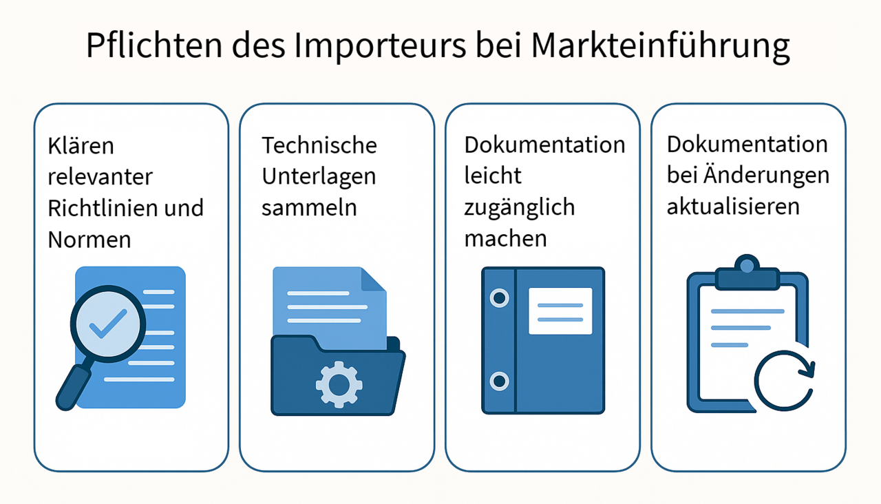 Infografik mit Pflichten des Importeurs bei Markteinführung von Produkten