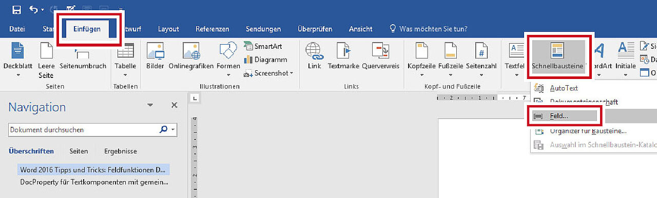Word 2016 - Felder einfügen