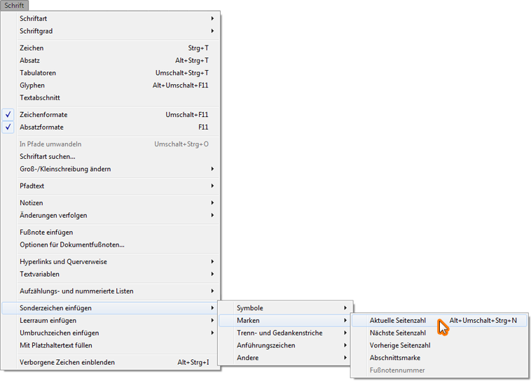 Screenshot: InDesign automatische Seitenzahlen - erste Seite